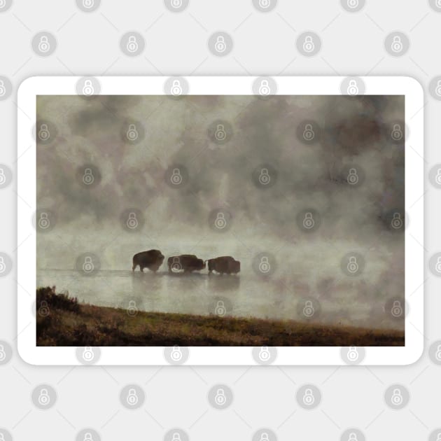 Bison in the Mist Sticker by Ryan Rad